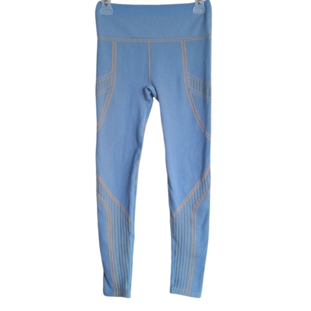 Fabletics Seamless High Waist Compression Leggings Blue Gold